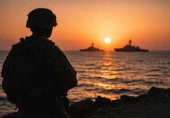 Guerrero al atardecer junto al mar