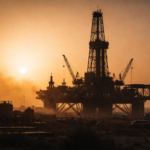 Plataforma petrolera al atardecer