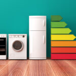 Home appliances and energy efficiency rating. 3d illustration