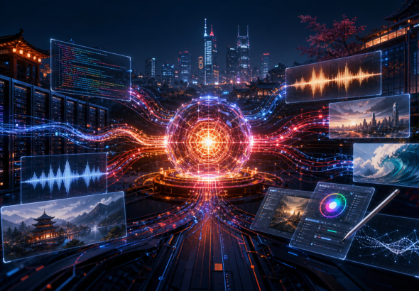 Centro tecnológico con servidores y redes de inteligencia artificial desarrolladas en China