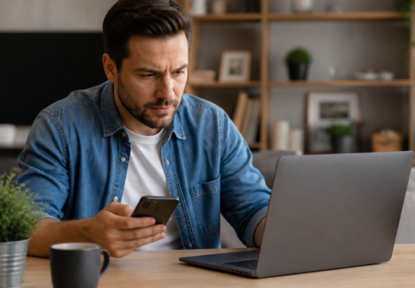 Persona revisa en su teléfono los términos y el calendario de cobros de una suscripción digital.
