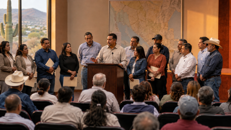 Representantes y liderazgos comunitarios durante una reunión política en Hermosillo, Sonora