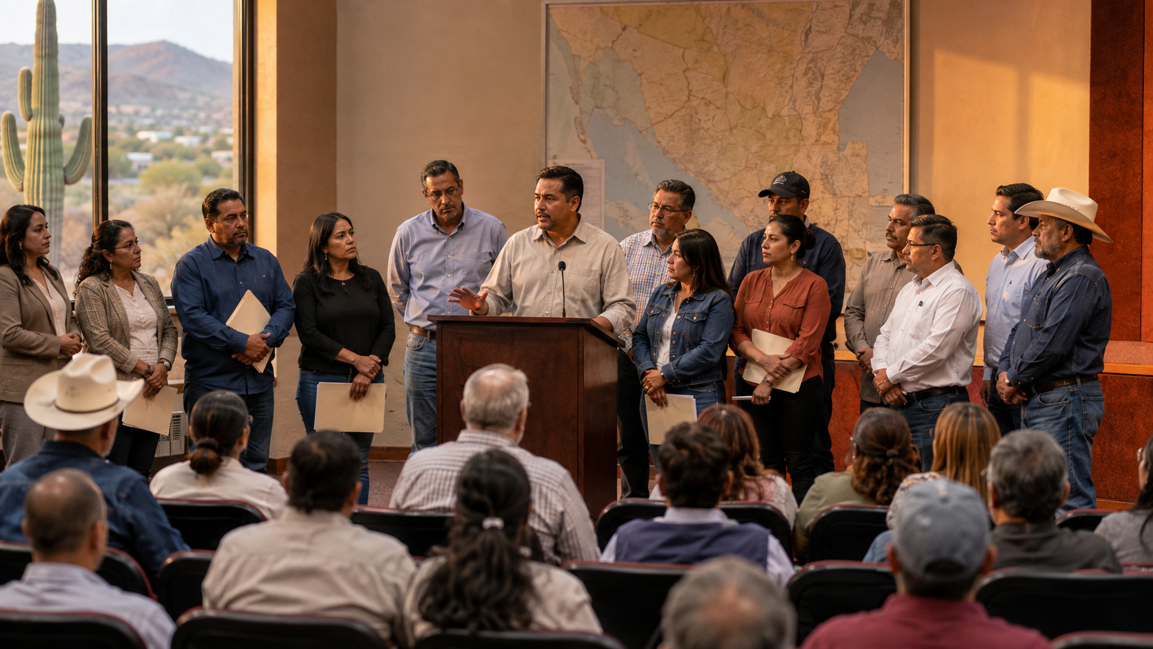 Representantes y liderazgos comunitarios durante una reunión política en Hermosillo, Sonora